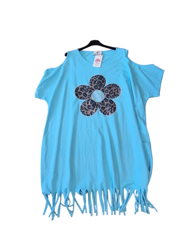 Blue Flower Top - 1 Size Up To 24-26