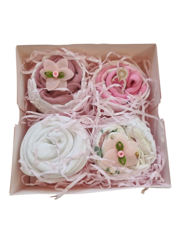 Baby Girl Cupcake Box Set - x3 Vests & x1 Socks & x1 Muslin0-3m